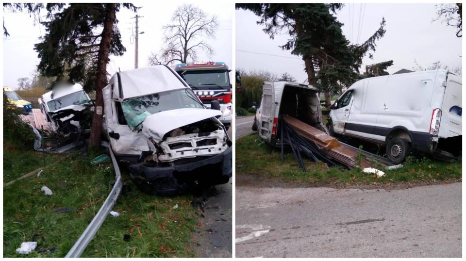 Groźny wypadek w gminie Stryków, zderzyły się dwa busy. Dwie osoby ranne