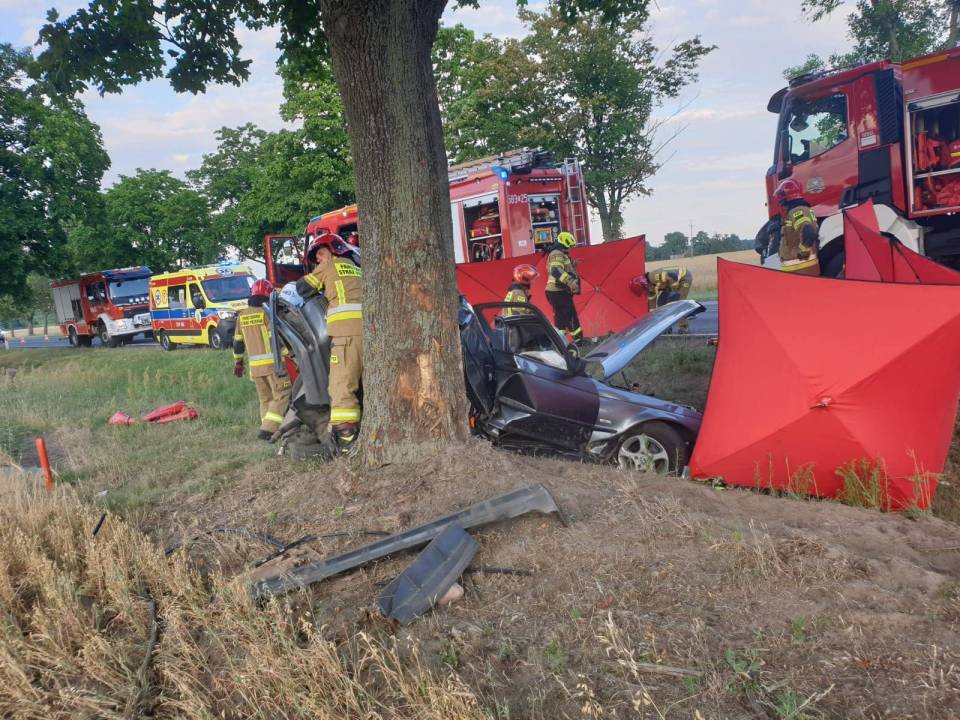 Koszmarny wypadek na DK14, auto rozbiło się o drzewo. Nie żyją dwie osoby